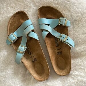 Birkenstock Blue and Tan Sandals with Adjustable Straps